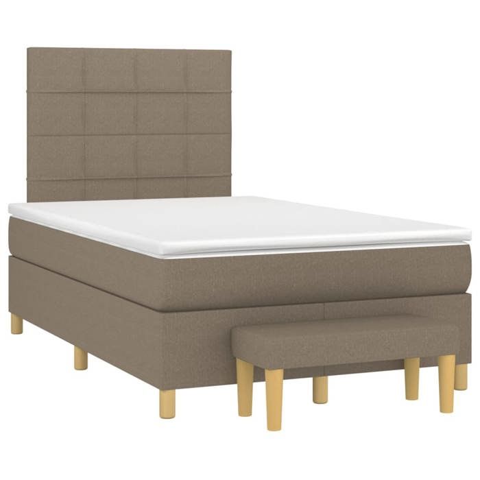 Sommier à lattes avec matelas - Taupe - 120x200 cm - Tête de lit réglable - Banc multifonctionnel