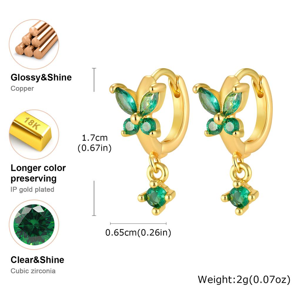 Colorful Zircon Pendant Butterfly Hoop Earring For Women, Fashion Elegant Women CZ Dangle Accessory