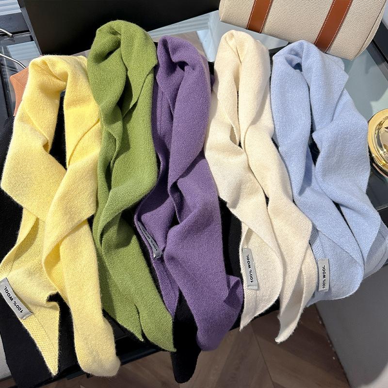 Wool Triangle Scarf For Women Fashion Warm Knitted Solid Color Soft Wool Triangle And Wrap Bandana Pashmina Scarves