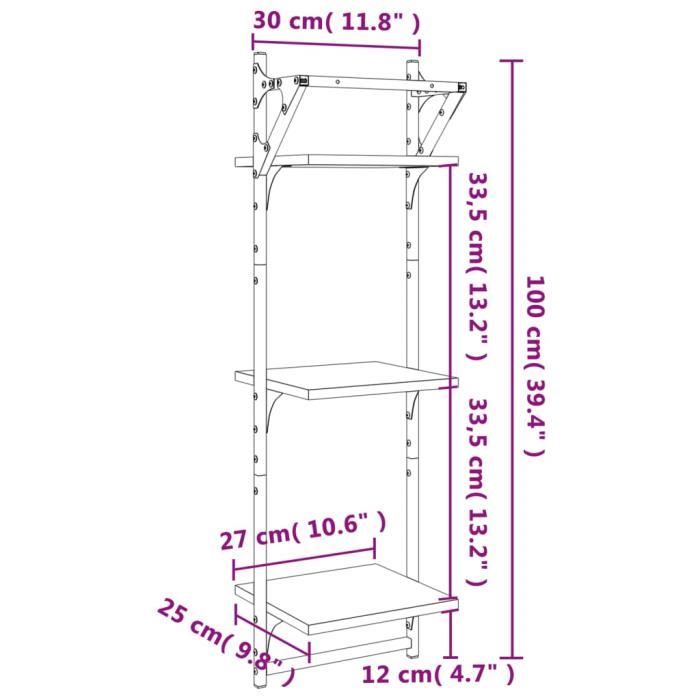 VidaXL 3-Tier Wall Shelves with Bars 2 Pcs Smoked Oak 836260