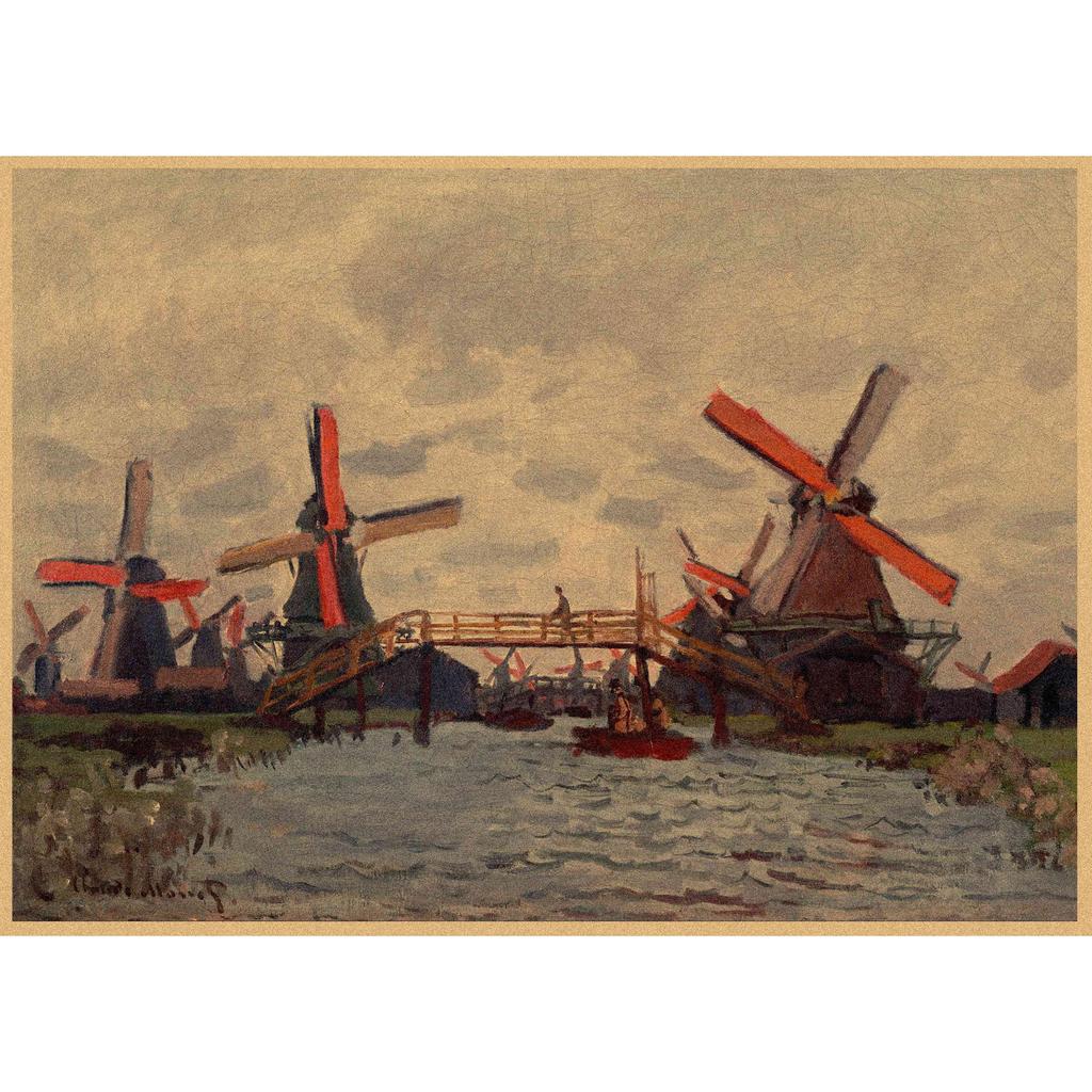 Monet Oil Painting Retro Kraft Paper Poster for Restaurant, Bar, Cafe Wall Decor