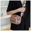 BEIBAOBAO New Canvas Embroidered Small Square Bag Cute Cartoon Small Bear One Shoulder Bags Fashionable Exquisite Design Rivet Women's Messenger Bag