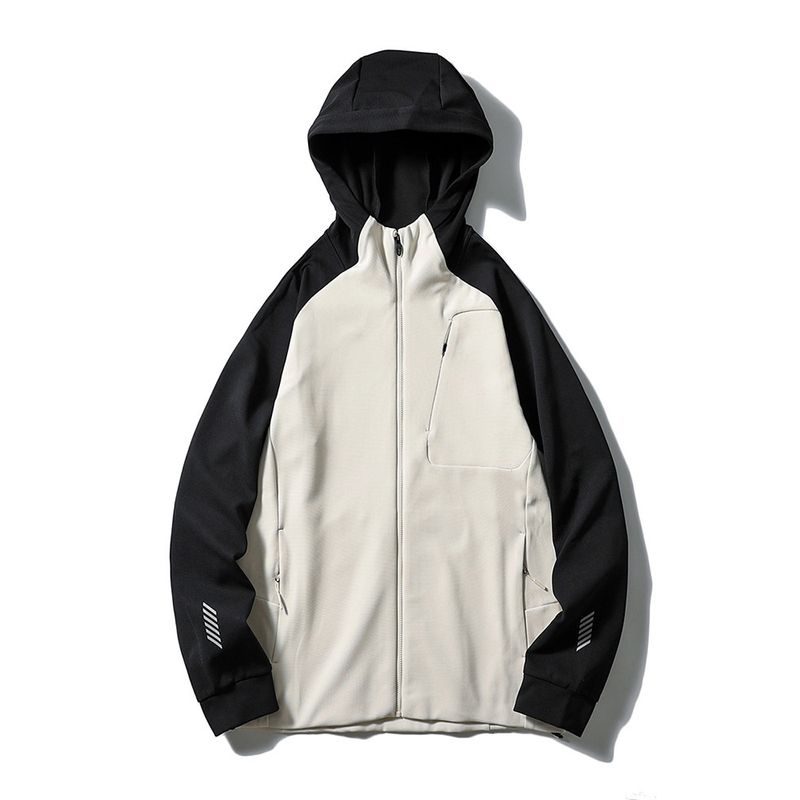 Retro Outdoor Contrast Color Patchwork Knit cardigan Sports Outerwear Men's Autumn and Winter Hood Jacket Foreign Trade Men's Clothing Trench coat