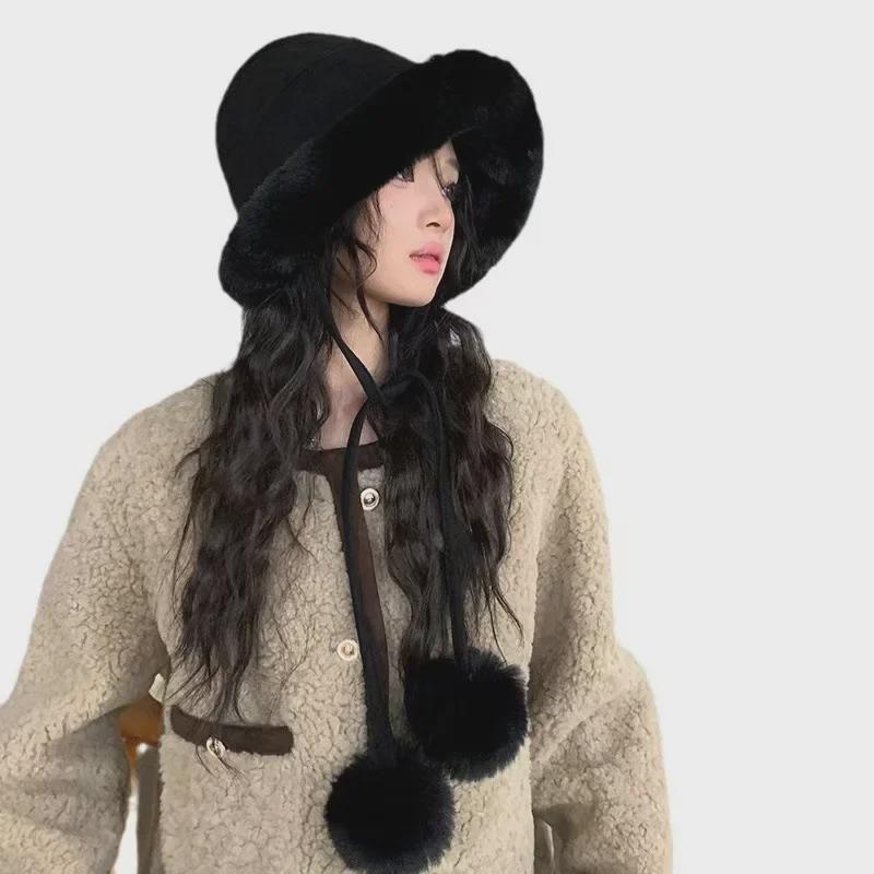 Women's Suede Mongolian Hat with Fur Ball Earmuffs - Versatile, Cute, and Warm for Autumn and Winter