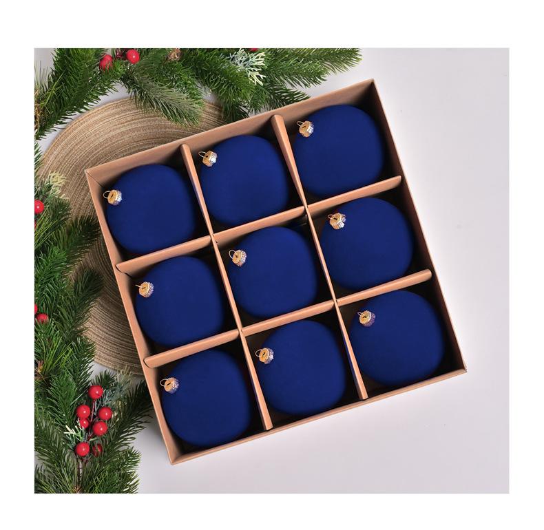 Conjunto de Enfeites de Bola de Natal Veludo Escuro Flocado Premium