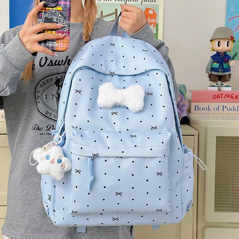 Schoolbag Versatile High-value Female Student School Bag Junior High School Girl Heart Atmosphere Polka Dot Bow Backpack High School