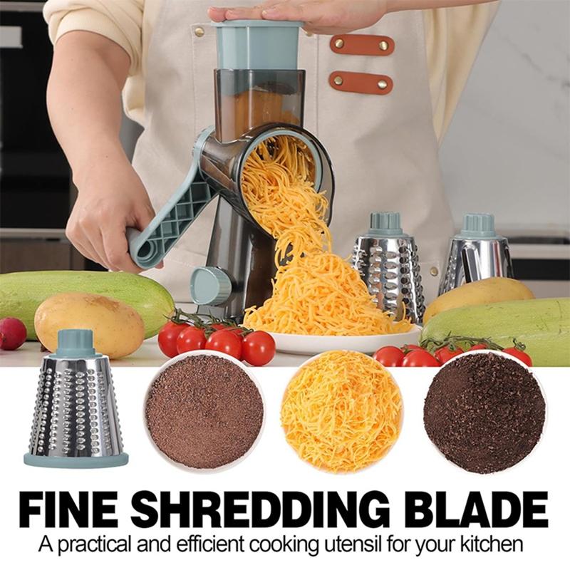 3-In-1 Rotary Cheese Grater, Manual Vegetable Slicer And Nut Grinder, Stainless Steel Kitchen Shredder