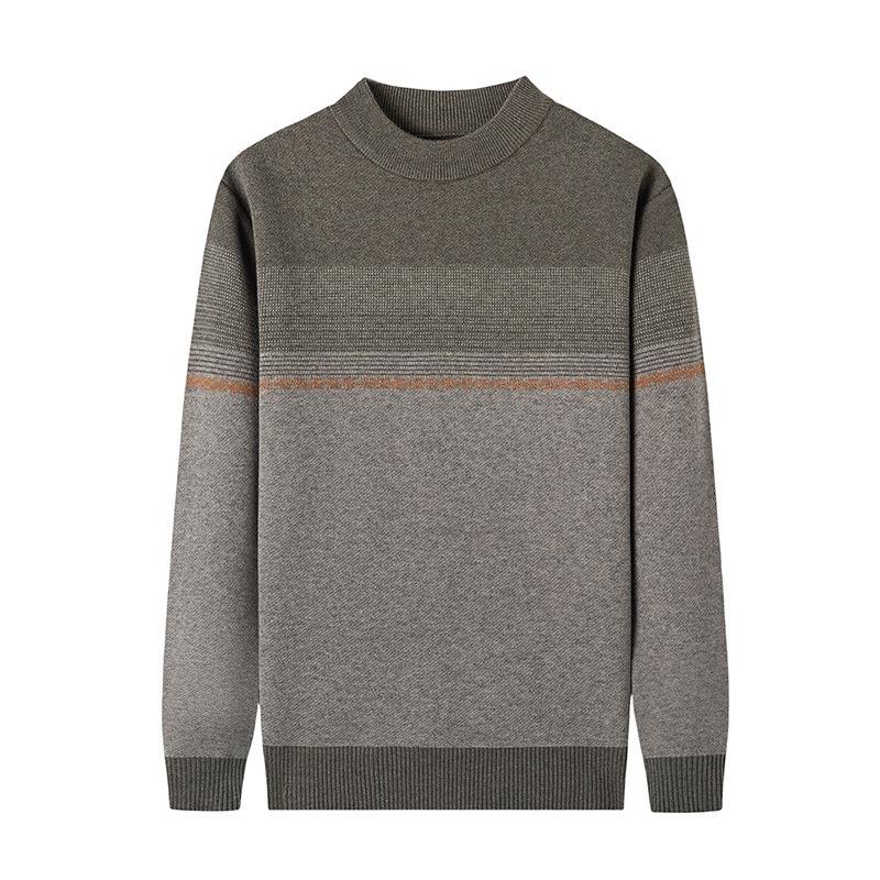 Men S Thick Striped Round Neck Long Sleeve Knitted Pullover Sweater Business Casual