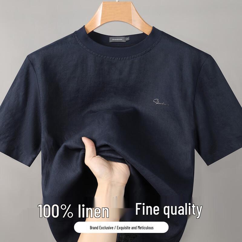 Shanshan Men's 100% Linen Round Neck T-shirt