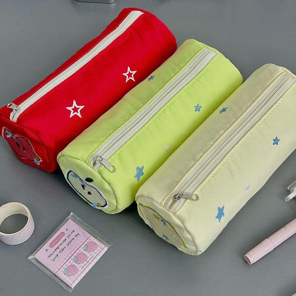 Summer Fruit Embroidery Pen Bag Soft Touch Stationery Organizer Portable Pencil Case Student Gift