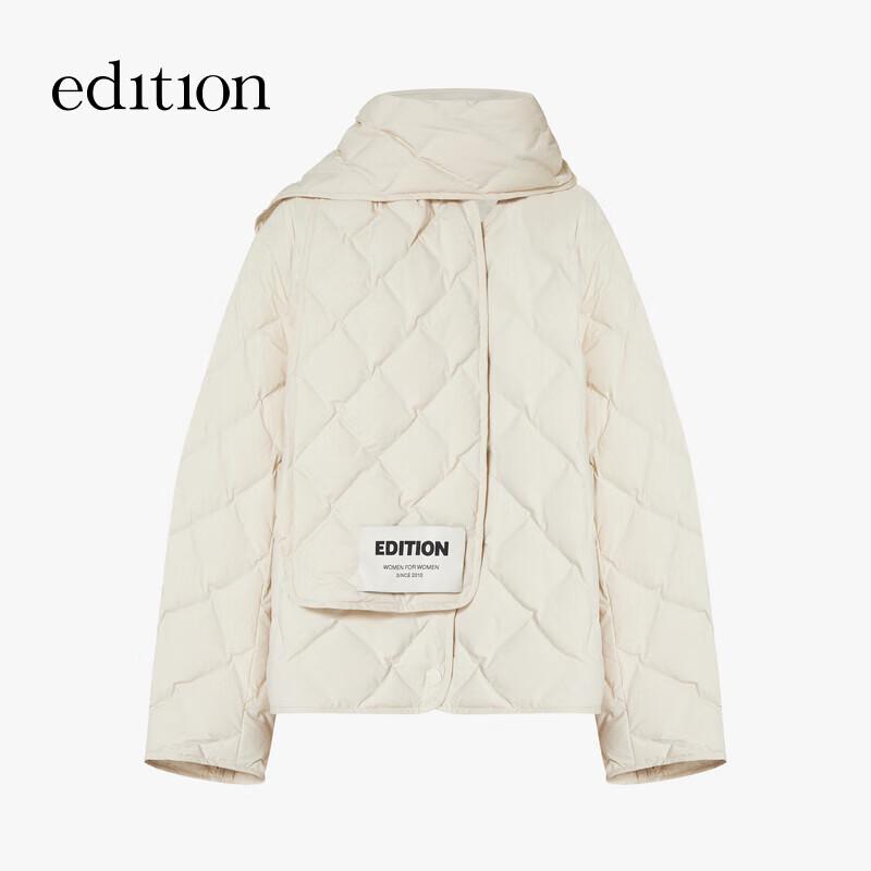 Edition Women's Diamond Quilted Goose Down Jacket with Detachable Scarf Collar