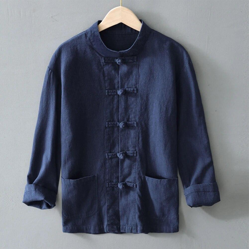 Camisas informales de estilo chino para hombre, camisa tradicional de Kung Fu y Tai Chi, abrigo, traje Tang, chaqueta de uniforme, ropa para hombre