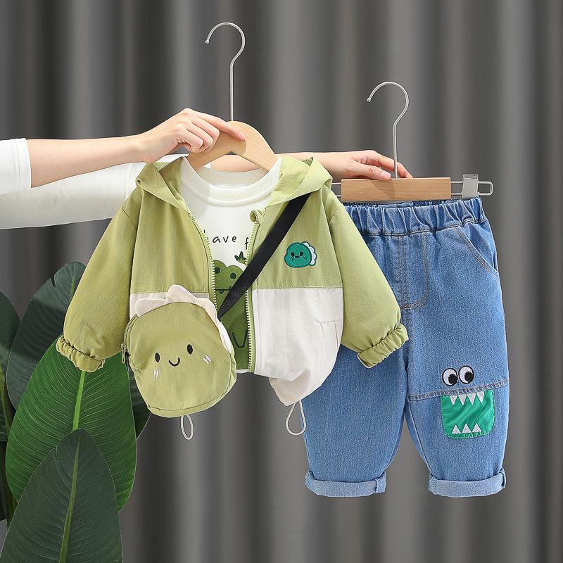 Spring Baby Infant Clothes Outfits 6 To 12 Months Dinosaur Zipper Hooded Jackets T-shirts Pants Toddler Sets Kids Bebe Tracksuit