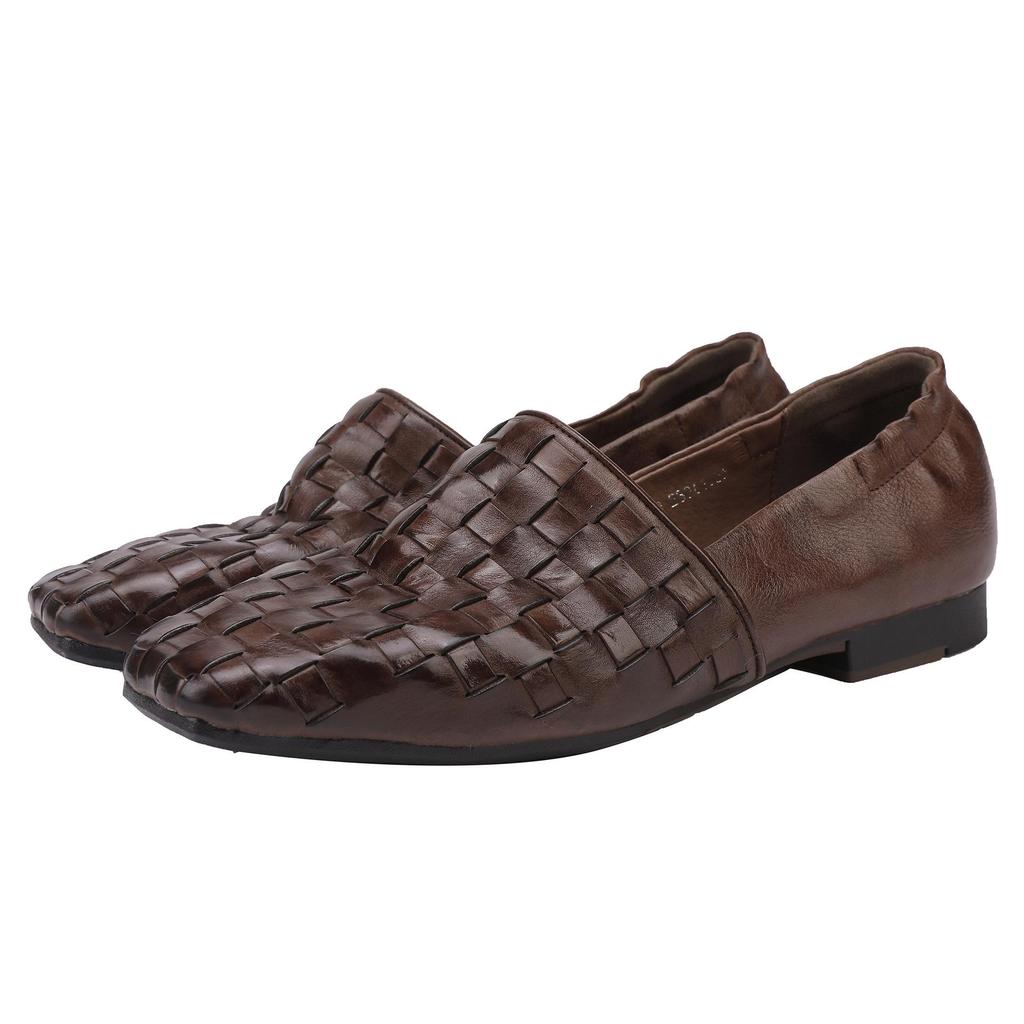 Dámské 2025 podzimní tkané kožené mokasíny - Ručně vyráběné hovězí baleríny pro všechna roční období