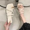 Aphixta Metalen Gesp Dec Dames Teenslippers Zomer Strand Slippers Smalle Band Schuifsandalen Snoepkleur Zoete Slippers Platte Sandalen