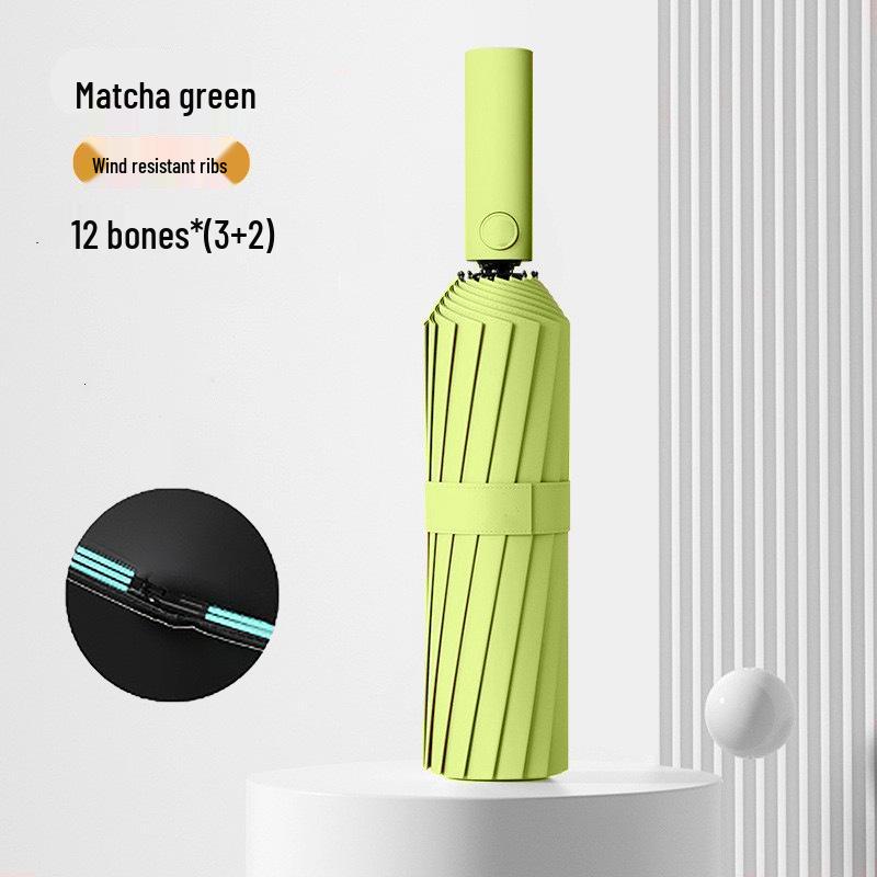 Women's Dual-Use Folding Umbrella: Automatic Sun & Rain Protection with Black UV Block.