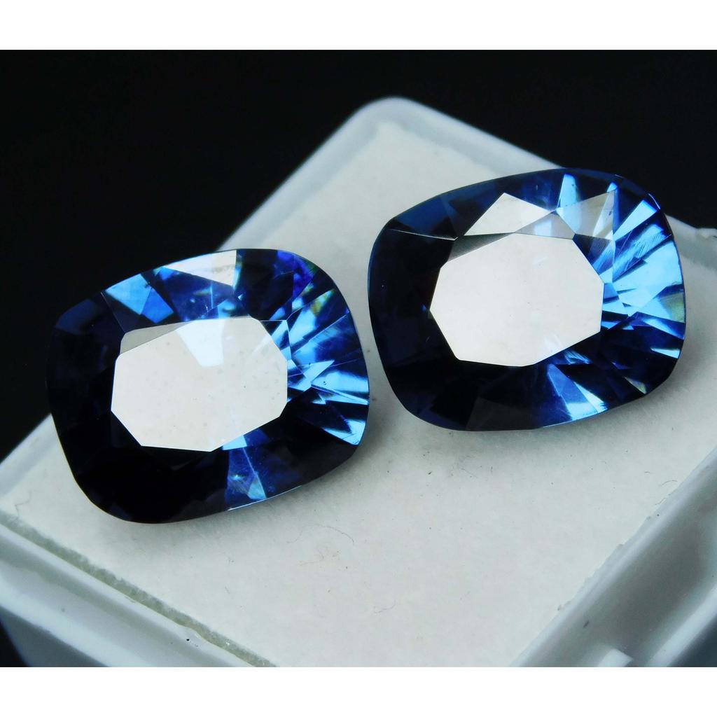 20 Ct Blue Sapphire Cushion Cut Natural Loose Gemstone Pair Ring Size CERTIFIED A-5185
