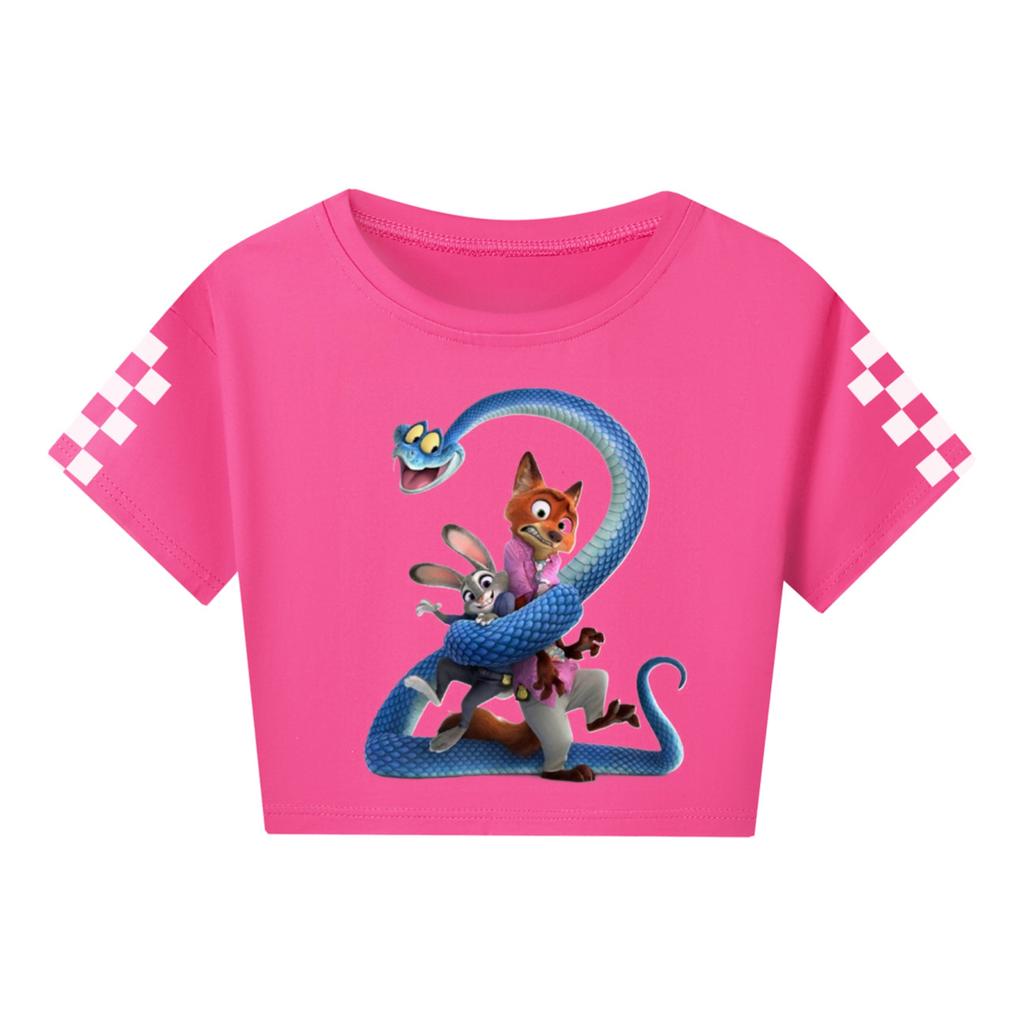 Modische Rundhals-Kurzarm-Arbeitskleidung bedruckte Oberteile für Kinder-Sommeroberteile