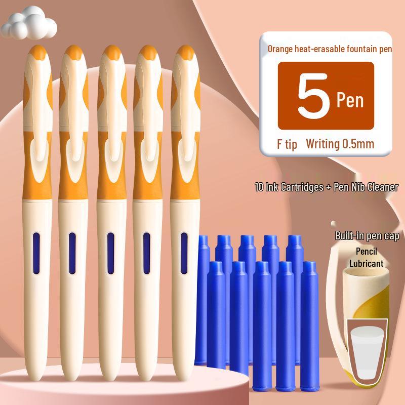 Erasable Heat-Sensitive Fountain Pen for Third-Graders, Ergonomic Design with Replaceable Crystal Blue Ink Cartridge