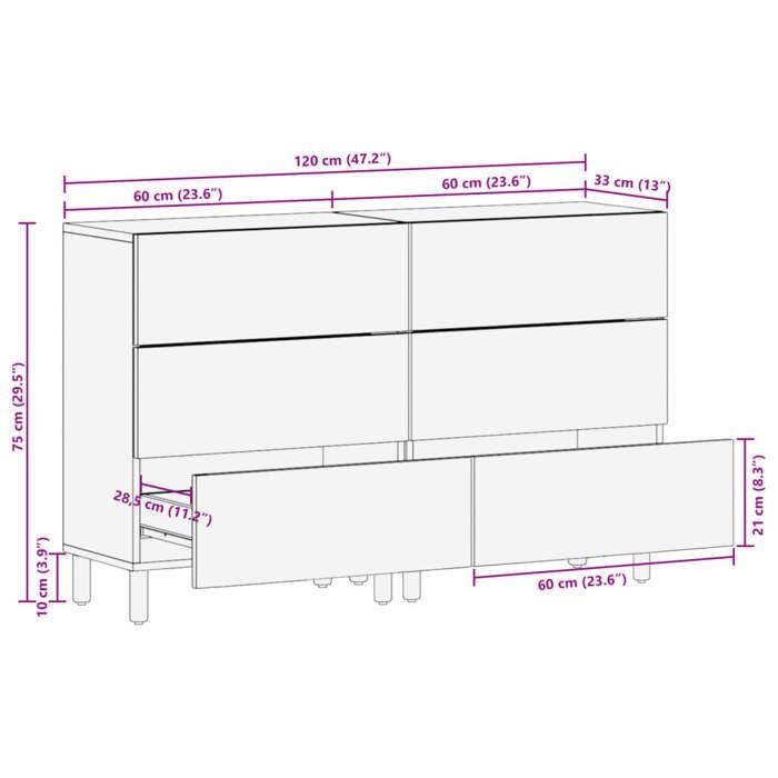 VidaXL Buffets 2 pcs noir 60x33x75 cm bois d'ingénierie, meuble de rangement, meuble de rangement de cuisine, meuble de 3309992