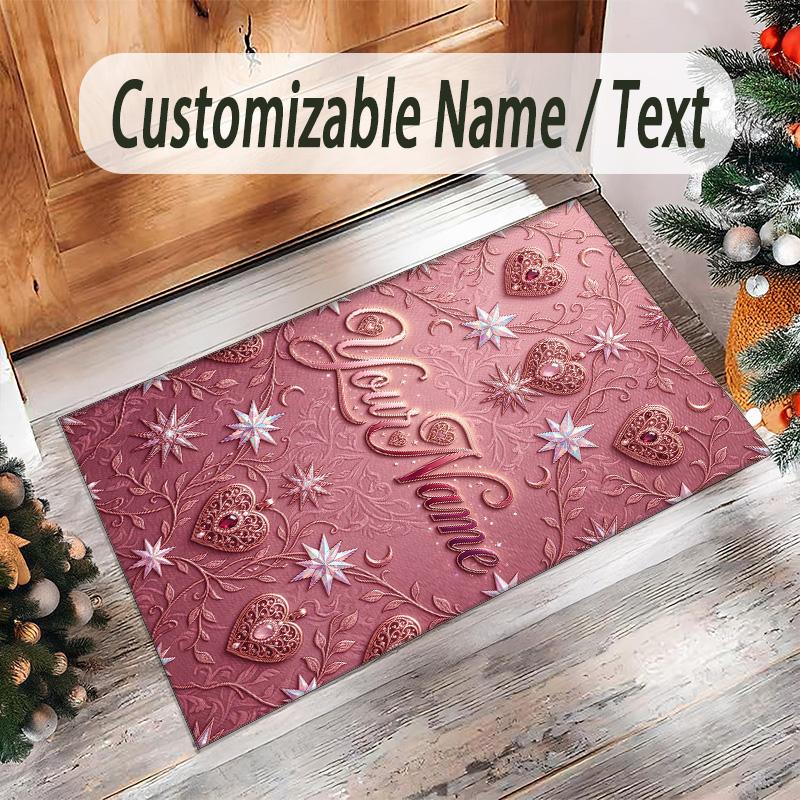 Valentine Love Theme Crystal Velvet Rug Personalized Custom Name Text Soft Floor Mat Home Decor