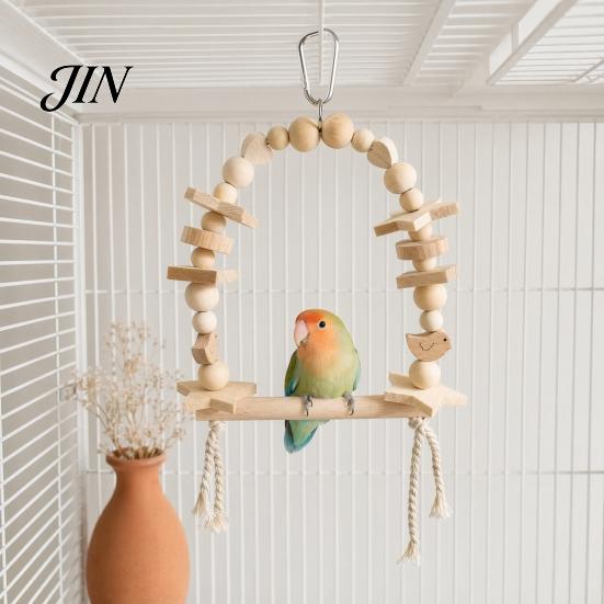 Bird Swing Toy Hanging Parrot Toy, Wooden Perch Stand for Cage, Wood Beads Blocks Chew Parakeet Cockatiel Budgie Macaws