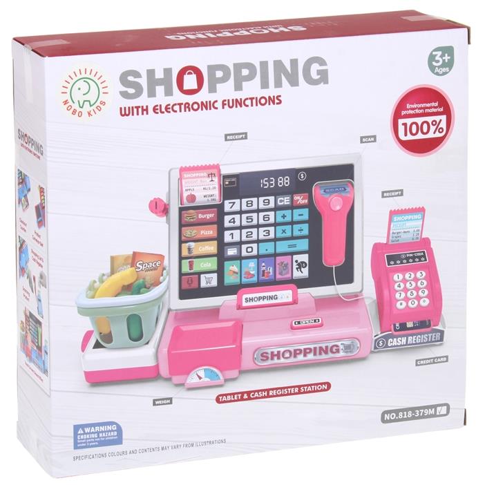 Interactive Cash Register, Shop, Educational, Calculator, Scanner, Pink