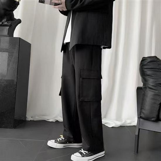 

Мужские модные широкие брюки свободного кроя в корейском стиле, повседневные длинные брюки прямого кроя для весны и осени XXL чёрный