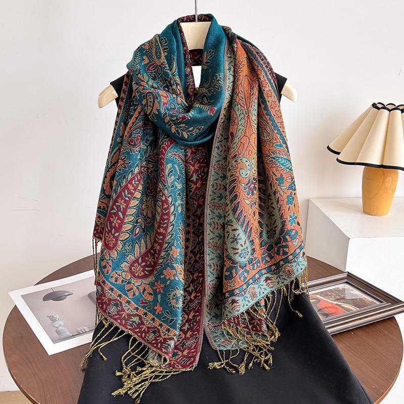 Women S Ethnic Style Court Paisley Print Tassel Long Scarf Elegant Shawl