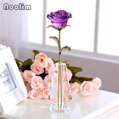 Crystal Glass Rose Flower Figurines Craft Wedding Valentine's Day Favors Gifts Home Decoration Ornaments