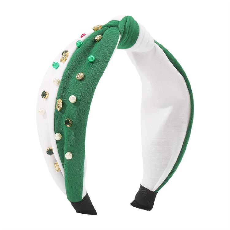 Kids Hair Hoop Red Glossy Beads Crystal Headband Red Green for Christmas Party