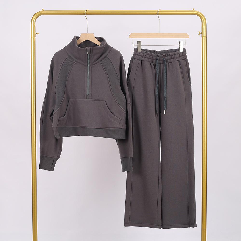 LULU Gold Label Stand Collar Half-Zip Loose Sweatshirt & Sweatpants Plush Set
