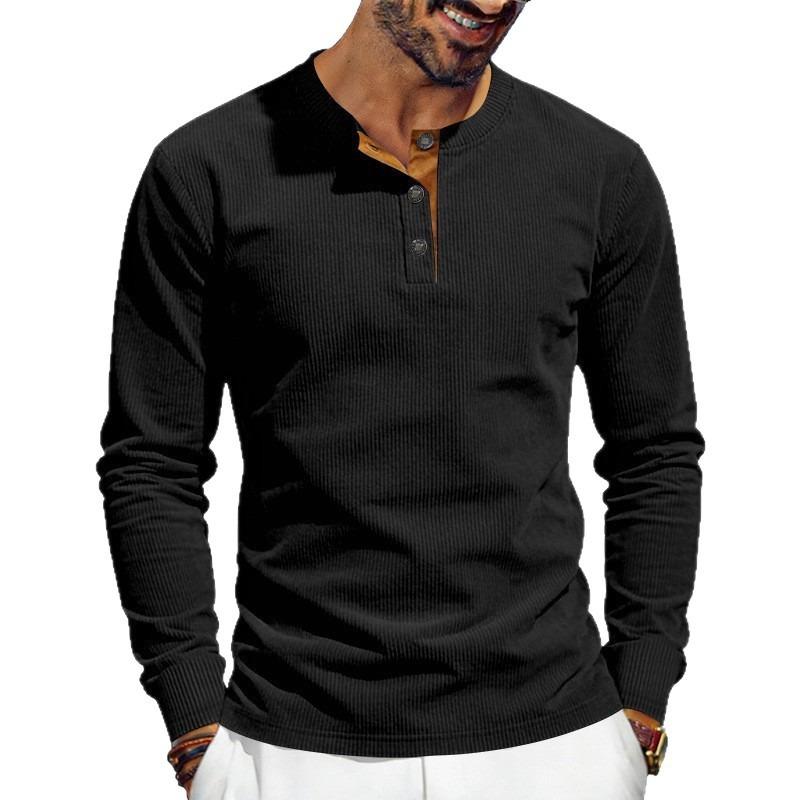 Men's Corduroy Henley Slim Fit Solid Long Sleeve T-Shirt.