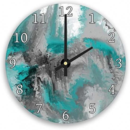Fprqlyze Серые Черные Белые Синие Бирюзовые Современные Деревянные Настенные Часы Декоративные Бесшумные 12 дюймов для Гостиной Домашнего Декора Настенное Искусство