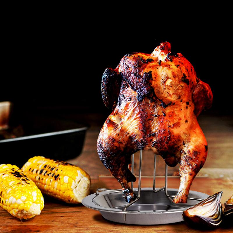 Support de gril à rôtir pour poulet, rôtissoire pour cuisine, outils de barbecue en plein air, plaque de poulet grillée antiadhésive en acier au carbone
