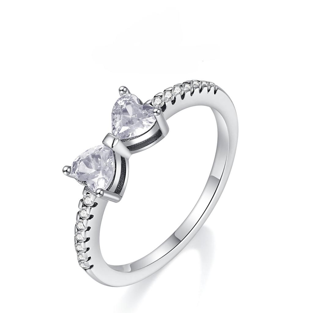 925 Silver Pink Bow Ring Timeless  Red Blue Heart Finger Rings For Women Wedding Crystal Ring Jewelry Gift 2025