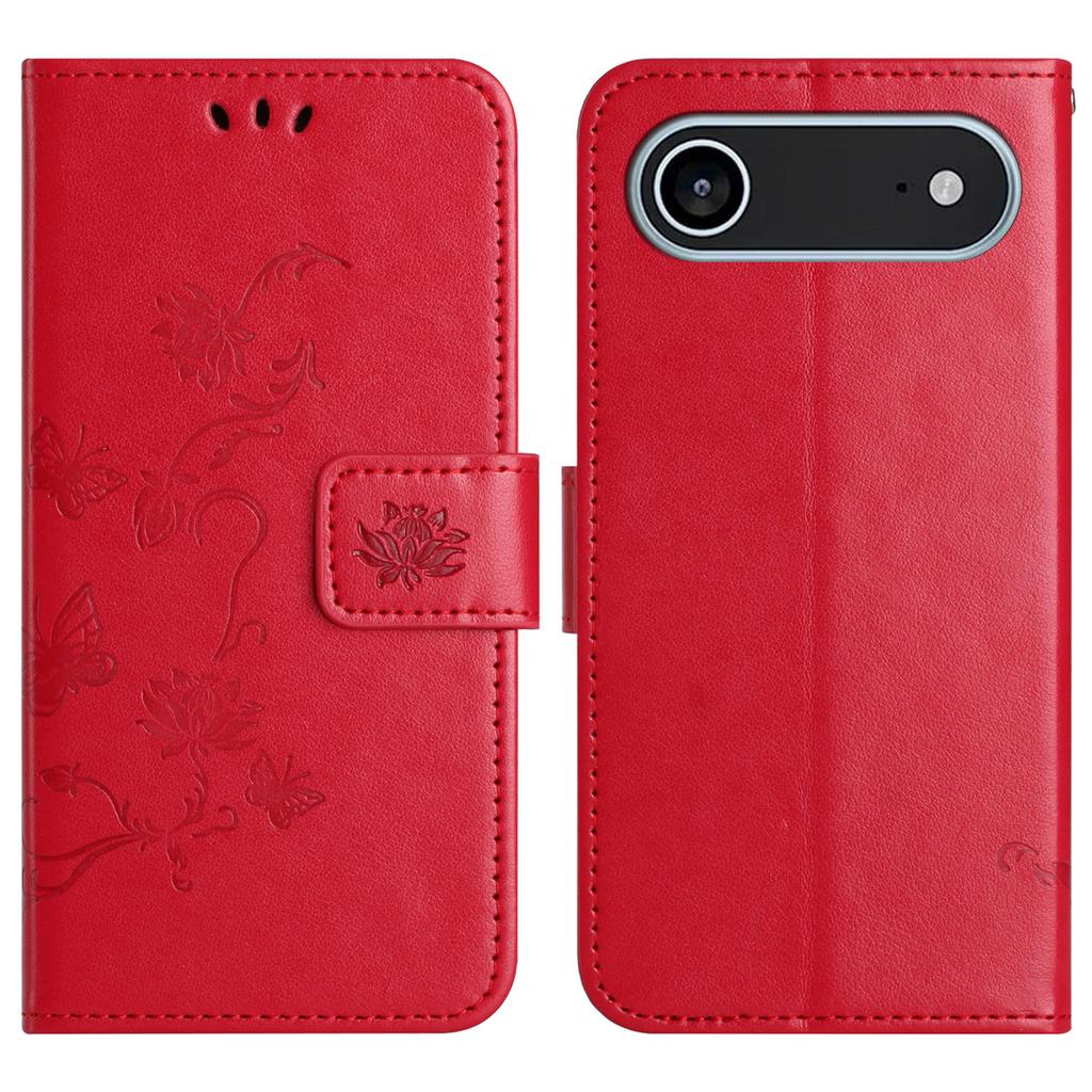 For iPhone 17 Air Case Wallet Stand Imprinted Butterfly Flower PU Leather Phone Cover