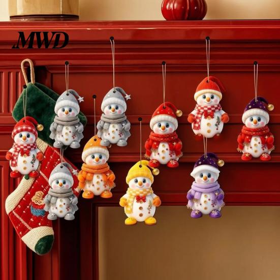 Christmas Home Indoor Decorations Snowman Wooden Ornaments, 2D Flat Vintage Xmas Tree Hanging Natural Wood Ornaments Decoration, Cute Winter Ornament