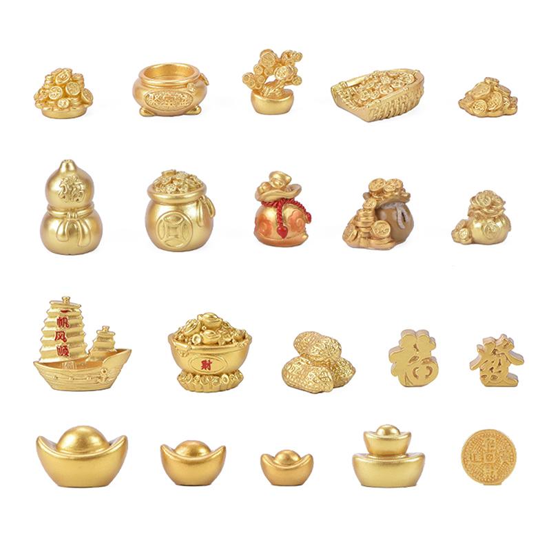Feng Shui Auspicious Fa Cai Money Tree Gold Ingot Bag Lucky Fortune Spring Festival Mascot Desktop Ornament Car Home Decor Craft