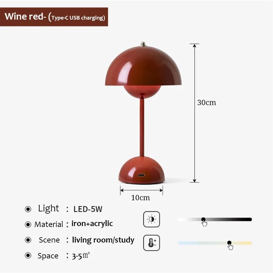 USB Rechargeable Mushroom Table Lamp Three Speed Adjustment Indoor Lighting Fixture Flower Bud Desk Lamps Hoom Decor Night Light