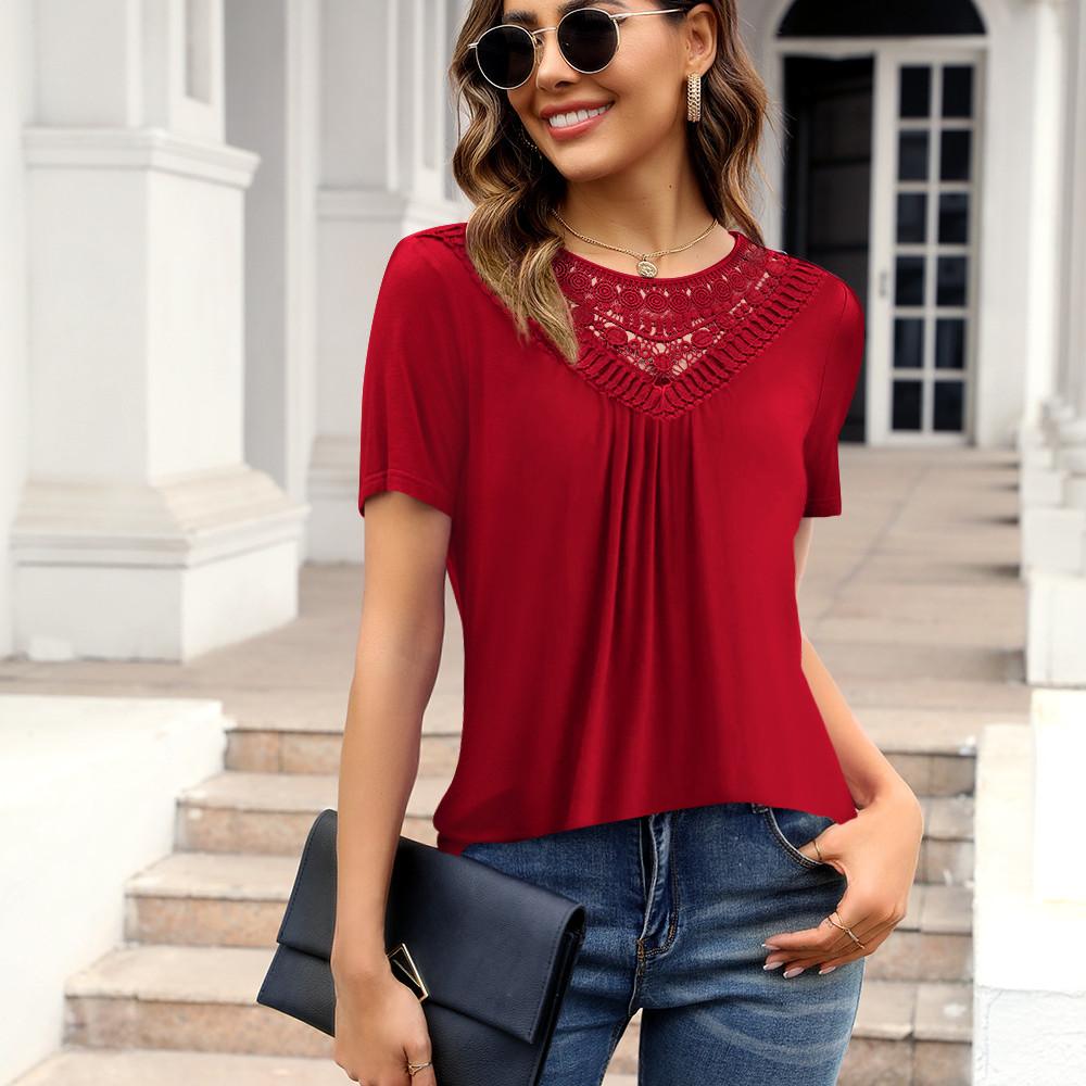 GMXIA Dámská móda Neformální jednobarevná trička a topy s krátkým rukávem a výstřihem