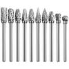 10Pcs Rotary File Rasp 1/8 Inch Shank Solid Tungsten Carbide Rotary Burr Set for Metal Welds Carving Cutting Engraving Porting