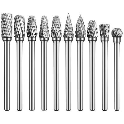 10 st Långskaftade Karbidroterande Fräsar 1/8 Tums Skaft Roterande Verktyg Raspfil för Metall Svetsar Snideri Skärning Gravyr Portning
