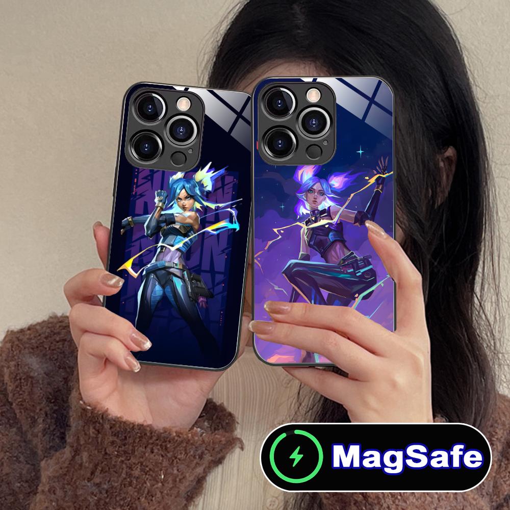 Valorant Neon Mobile Phone Case for iPhone 16 15 14 13 12 11 Pro Max Plus Mini MagSafe Glass Colour Protective Luxury Smartphone