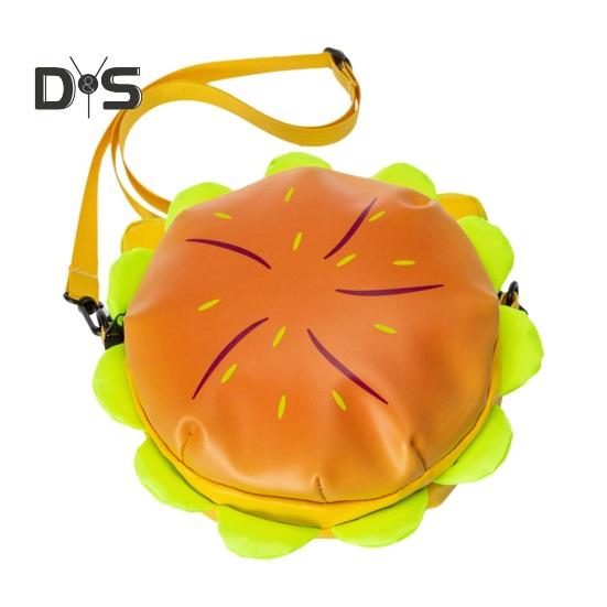 Hamburger Crossbody Bag Realistic Cartoon Cheeseburger Shape Adjustable Strap Faux Leather Zipper Closure Large Capacity Unisex Travel Commuting