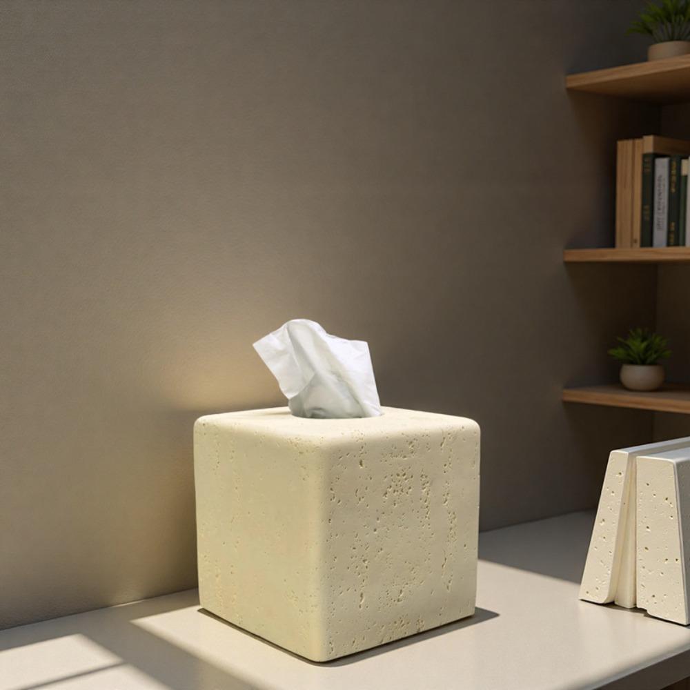 Resin Travertine Tissue Box Creative Desktop Storage Art Living Room Paper Box Home Decoration Accessories Removable Tissue Box