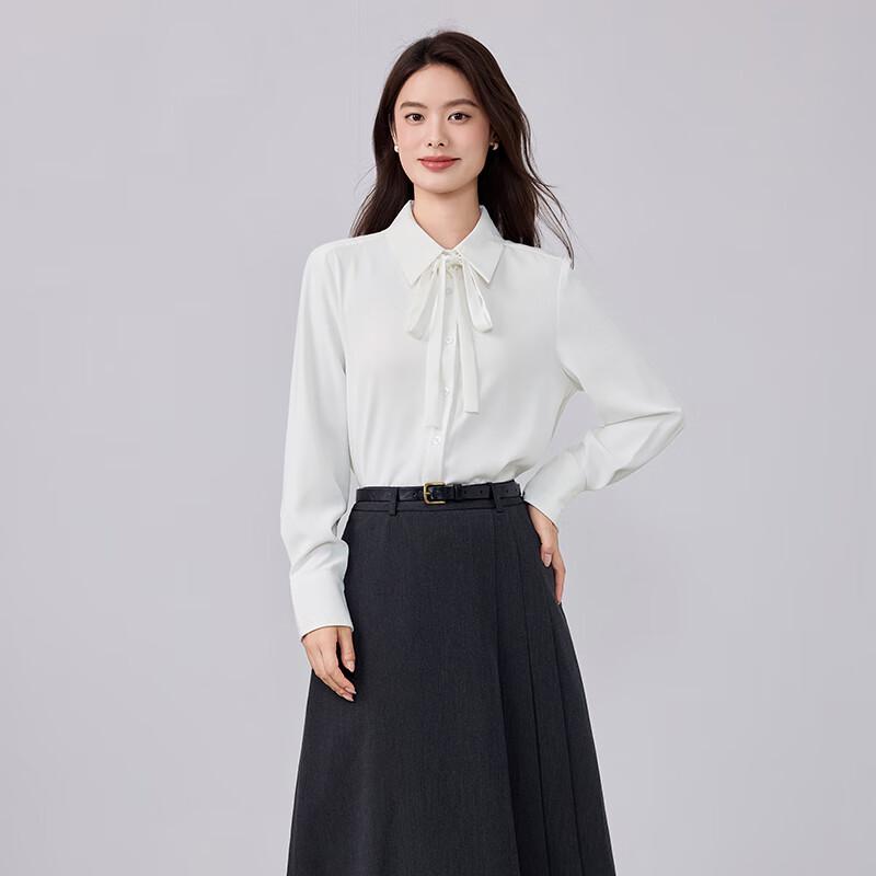 Women's Detachable Bow Tie Long-Sleeve Chiffon Blouse