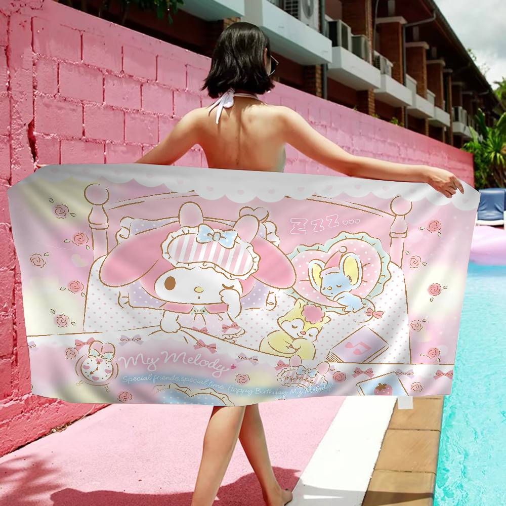 Cute M-My M-Melody Microfiber Printed Beach Towel Mountain Climbing Yoga Beach Swimming Running Absorbent Soft Towel