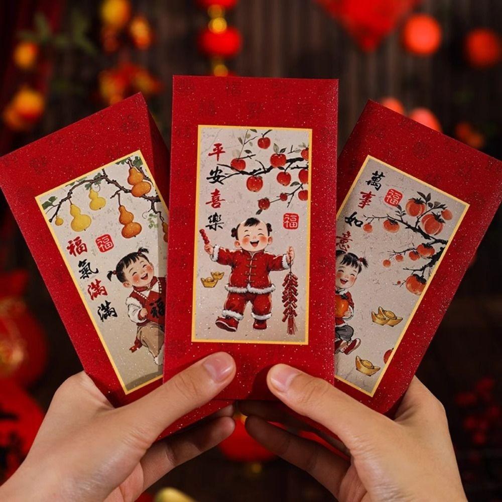 

6pcs Traditional New Year Red Envelopes Cartoon Gifts Packing Bags Lucky Money Packets Graduation Style 3
