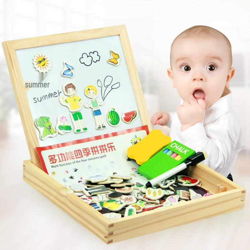 Pin Pin Le Kids Wooden Cartoon Puzzle & Double-Sided Doodle Board